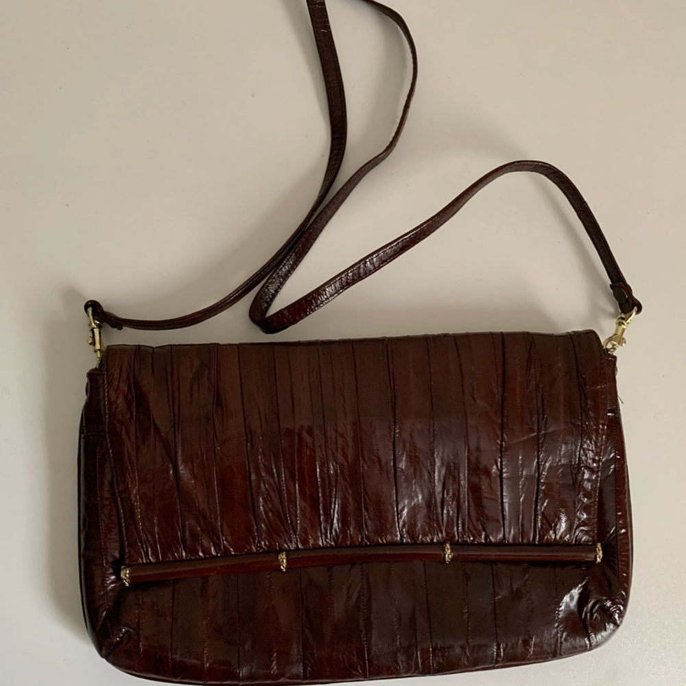 Elegant Brown Eel Skin Shoulder Bag